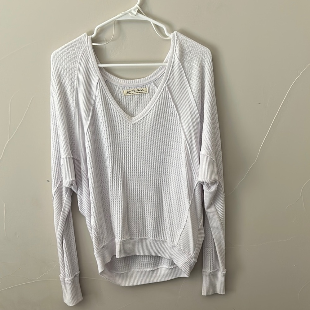 White V-Neck Waffle Knit Sweater